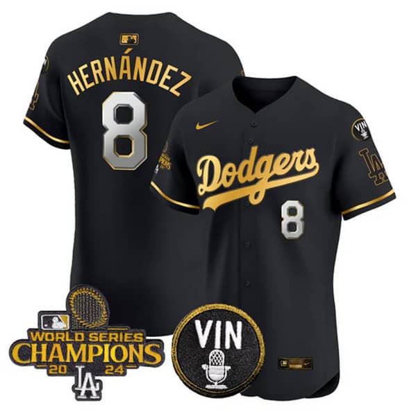 Los Angeles Dodgers #8 Enrique Hernandez Black Gold 2024 World Series Champions With Vin Patch Vapor Limited Stitched Jersey