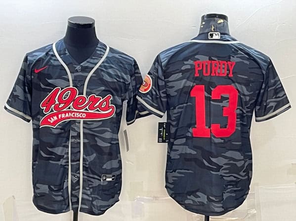 San Francisco 49ers #13 Brock Purdy Grey Camo With Patch Cool Base Stitched Jersey