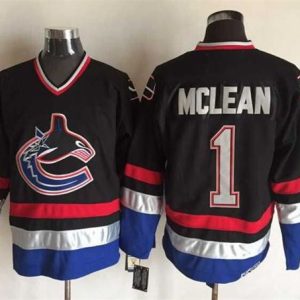 Canucks #1 Kirk Mclean Black Blue CCM Throwback Stitched Jersey