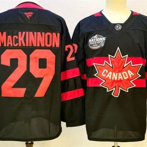 Canada #29 Nathan MacKinnon Black 2025 4 Nations Face-Off Premium Stitched Jersey