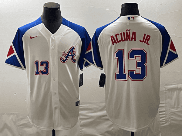 Atlanta Braves #13 Ronald Acuna Jr. White 2023 City Connect Cool Base With Patch Stitched Jersey