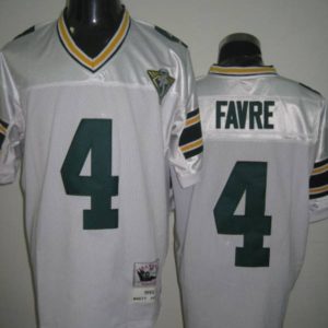 Mitchell Ness Packers #4 Brett Favre White With 75th Patch Stitched Throwback Jersey