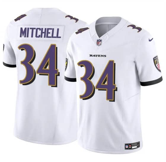 Baltimore Ravens #34 Keaton Mitchell White 2025 F.U.S.E. Vapor Limited Football Jersey
