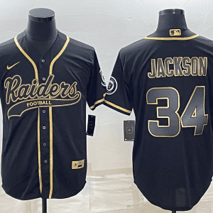 Las Vegas Raiders #34 Bo Jackson Black Gold With Patch Cool Base Stitched Baseball Jersey