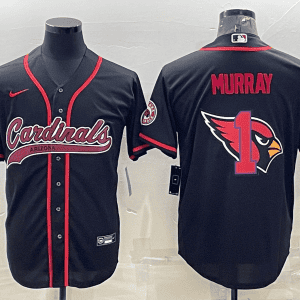 Arizona Cardinals #1 Kyler Murray Black Team Big Logo With Patch Cool Base Stitched Baseball Jersey