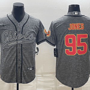 Kansas City Chiefs #95 Chris Jones Grey With Patch Cool Base Stitched Baseball Jersey