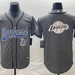 Los Angeles Dodgers Gray Team Big Logo With Patch Cool Base Stitched Jersey