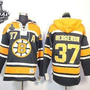 Bruins #37 Patrice Bergeron Black Sawyer Hooded Sweatshirt Stitched Jersey