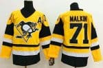 Penguins #71 Evgeni Malkin Yellow Throwback Stitched Jersey