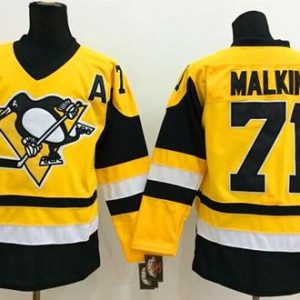 Penguins #71 Evgeni Malkin Yellow Throwback Stitched Jersey