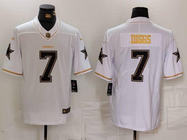 Dallas Cowboys #7 Trevon Diggs White Golden Edition Limited Stitched Jersey