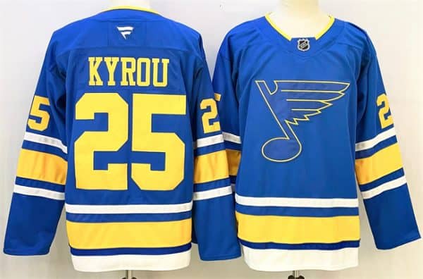 St. Louis Blues #25 Jordan Kyrou Blue 2025 Stitched Jersey