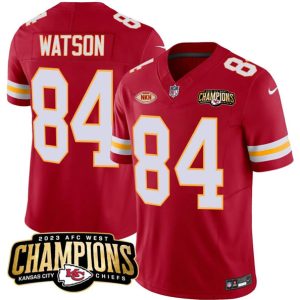 Kansas City Chiefs #84 Justin Watson Red 2023 F.U.S.E. AFC West Champions With "NKH" Patch Vapor Untouchable Limited Stitched Jersey