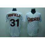 Mitchell And Ness Padres #31 Dave Winfield Stitched White(Black Strip) Throwback Jersey