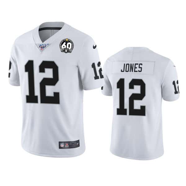 Raiders #12 Zay Jones White 100th Season With 60 Patch Vapor Limited Stitched Jersey