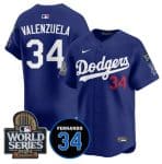 Los Angeles Dodgers #34 Toro Valenzuela Royal 2024 World Series With Fernando Memorial Patch Limited Stitched Jersey