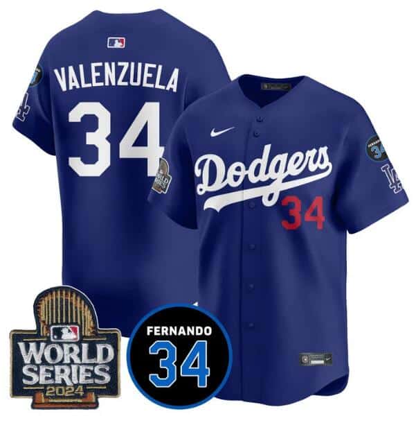 Los Angeles Dodgers #34 Toro Valenzuela Royal 2024 World Series With Fernando Memorial Patch Limited Stitched Jersey