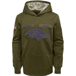 Youth Baltimore Ravens Olive Salute To Service Pullover Performance NFL Hoodie