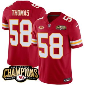 Kansas City Chiefs #58 Derrick Thomas Red 2023 F.U.S.E. AFC West Champions With "NKH" Patch Vapor Untouchable Limited Stitched Jersey