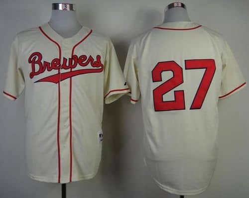 Brewers #27 Carlos Gomez Cream 1948 Turn Back The Clock Stitched Jersey