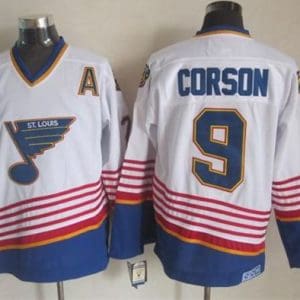 Blues #9 Shayne Corson White Light Blue CCM Throwback Stitched Jersey