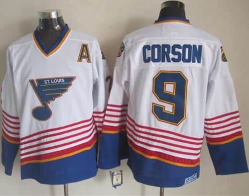 Blues #9 Shayne Corson White Light Blue CCM Throwback Stitched Jersey