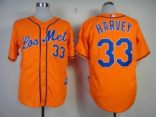 Mets #33 Matt Harvey Orange Los Mets Cool Base Stitched Jersey