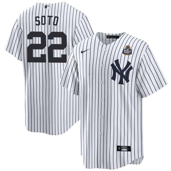 New York Yankees #22 Juan Soto White 2024 World Series With Name Cool Base Stitched Jersey