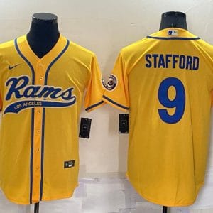 Los Angeles Rams #9 Matthew Stafford Yellow Cool Base Stitched Baseball Jersey