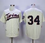 Mitchell And Ness Twins #34 Kirby Puckett Cream Strip Throwback Stitched Jersey