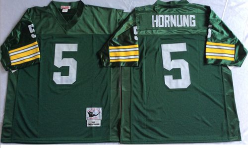 Mitchell And Ness 1966 Packers #5 Paul Hornung Green Throwback Stitched Jersey