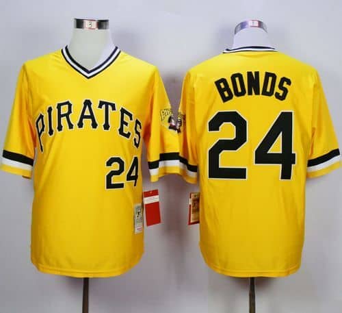 Mitchell And Ness Pirates #24 Barry Bonds Yellow Throwback Stitched Jersey