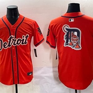 Detroit Tigers Team Big Logo Orange With Patch Vapor Premier Limited Stitched Jersey