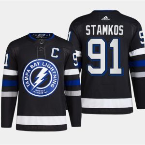 Tampa Bay Lightning #91 Steven Stamkos Black Alternate Premier Breakaway Stitched Jersey