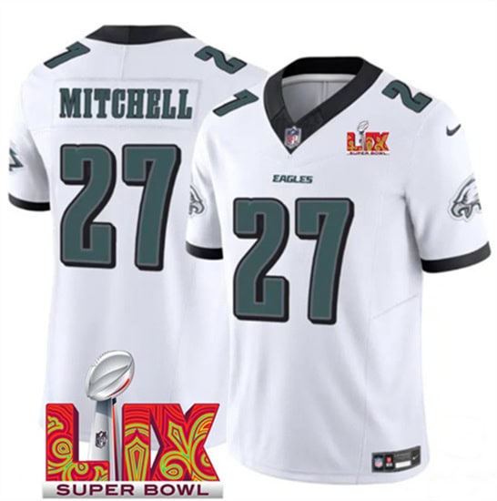 Philadelphia Eagles #27 Quinyon Mitchell White 2025 Super Bowl LIX Patch Vapor Untouchable Limited Stitched Jersey