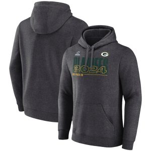 Green Bay Packers Heather Charcoal 2024 Playoffs Fleece Pullover Hoodie