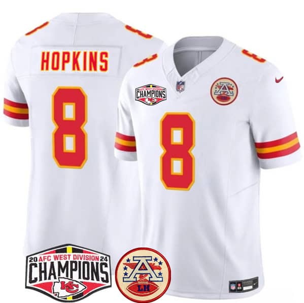 Kansas City Chiefs #8 DeAndre Hopkins White F.U.S.E. 2024 AFC West Division Champions Vapor Limited Stitched Jersey