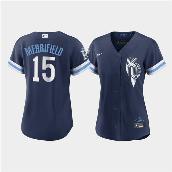 WoKansas City Royals #15 Whit Merrifield 2022 Navy City Connect Cool Base Stitched Jersey(Run Small)