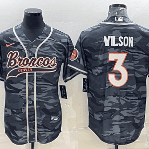 Denver Broncos #3 Russell Wilson Grey Camo With Patch Cool Base Stitched Baseball Jersey