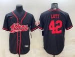San Francisco 49ers #42 Ronnie Lott Black With Patch Cool Base Stitched Baseball Jersey
