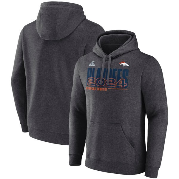 Denver Broncos Heather Charcoal 2024 Playoffs Pullover Hoodie