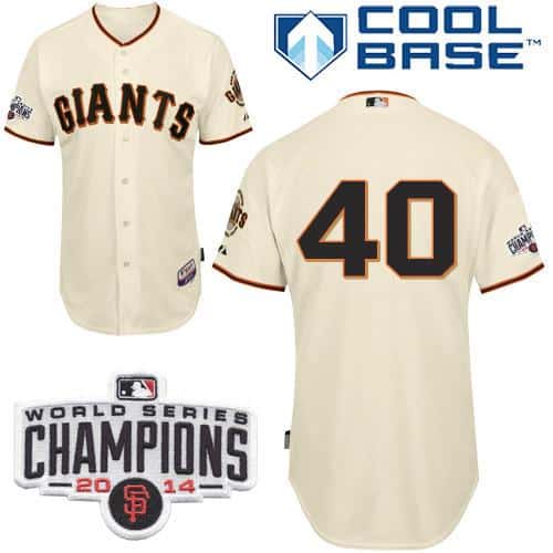 Giants #40 Madison Bumgarner Cream Cool Base W 2014 World Series Champions Patch Stitched Jersey