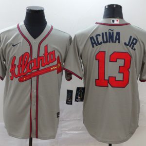 Atlanta Braves #13 Ronald Acuna Jr Grey Cool Base Stitched Jersey