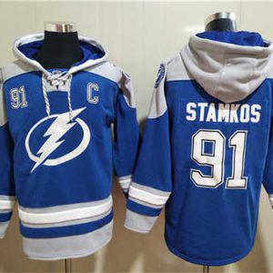 Tampa Bay Lightning #91 Steven Stamkos Blue Ageless Must-Have Lace-Up Pullover Hoodie