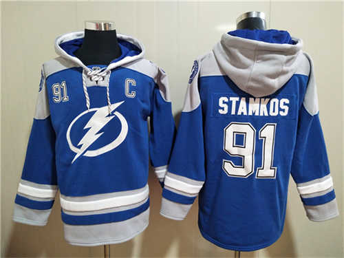 Tampa Bay Lightning #91 Steven Stamkos Blue Ageless Must-Have Lace-Up Pullover Hoodie