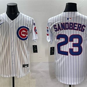 Chicago Cubs #23 Ryne Sandberg White Pinstripe 'Ryne Sandberg Tribute' Vapor Limited V3 Stitched Jersey