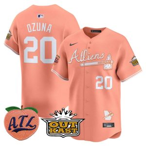 Atlanta Braves #20 Marcell Ozuna Peach 2024 Atliens Peach With Outkast Patch Vapor Limited Stitched Jersey