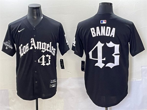Los Angeles Dodgers #43 Anthony Banda Black Mexico 2025 LA Gothic Style With 2024 World Series Champions Patch Vapor Premier Limited Stitched Jersey