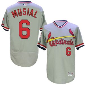 Cardinals #6 Stan Musial Grey Flexbase Authentic Collection Cooperstown Stitched Jersey