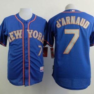 Mets #7 Travis D'Arnaud Blue(Grey NO.) Alternate Road Cool Base Stitched Jersey